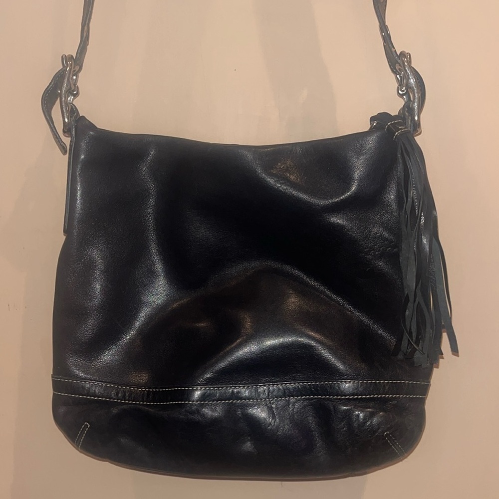 Coach crossbody boho styled black leather bag with adjustable strap, OS